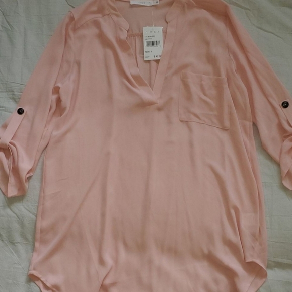 LUSH Pink Relaxed Mandarin Collar Blouse Size Small - Picture 1 of 4